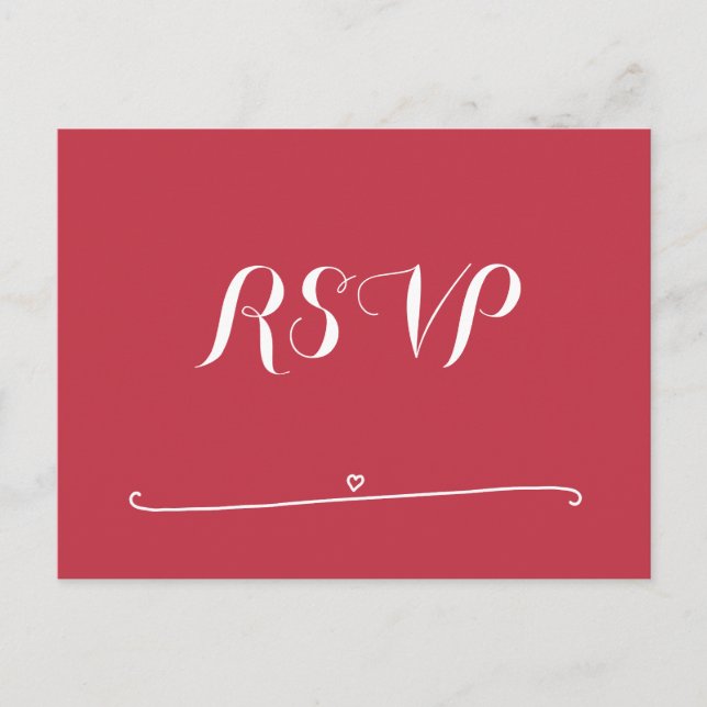 Custom Red Wedding RSVP Postcards With Heart (Front)