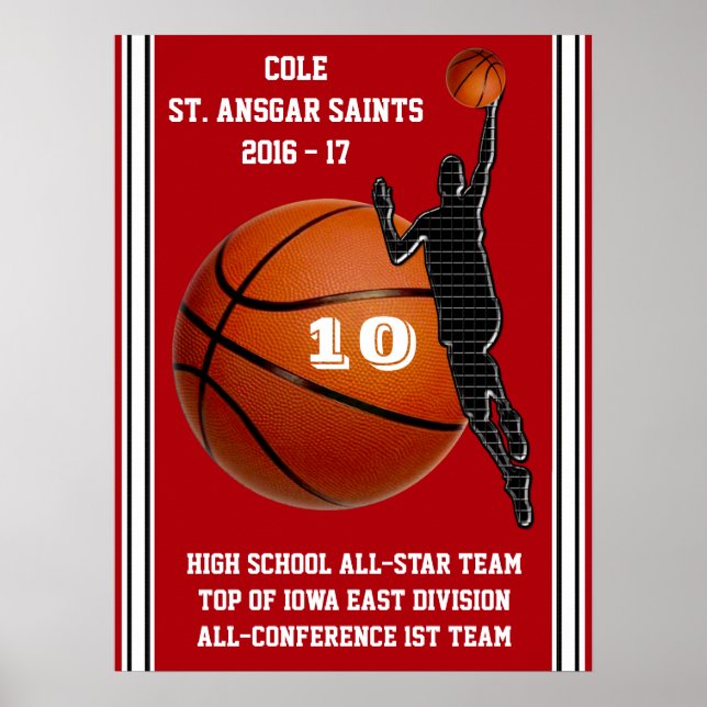 Custom Red, White, Black Boys Basketball Posters (Front)