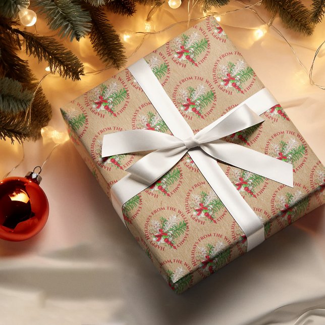 Custom Red White Candy Cane Green Foliage Wreath Wrapping Paper (Creator Uploaded)