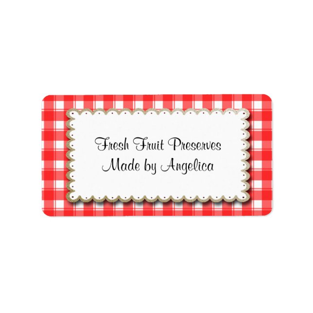Custom Red White Country Plaid Canning Labels (Front)