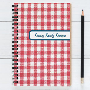 Custom Red & White Gingham Plaid Family Reunion Notebook