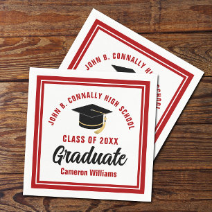 Custom Red White Graduate 2025 Graduation Party Napkin