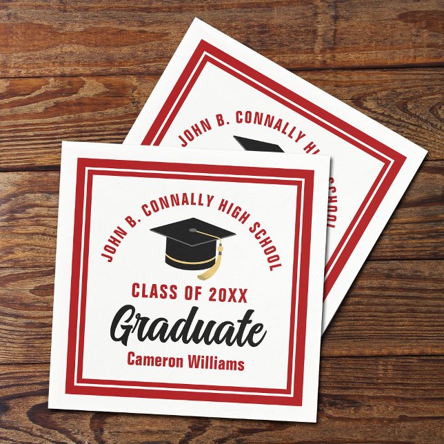 Custom Red White Graduate 2025 Graduation Party Napkin (Creator Uploaded)