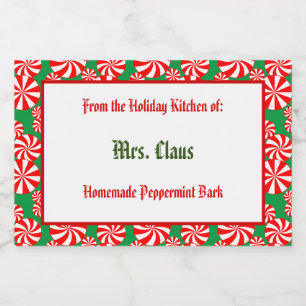 Custom Red White Holiday Peppermint on Green Food Label