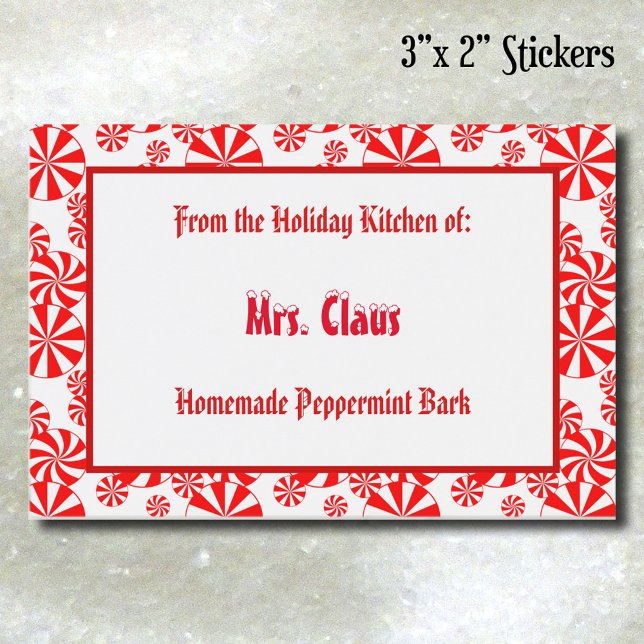 Custom Red White Holiday Peppermint Pattern Food L Food Label (Peppermint Candy Pattern Editable Sticker)