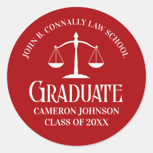 Custom Red White Law School Graduation Party Classic Round Sticker