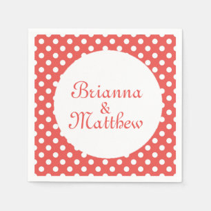 Custom Red & White Polka Dot Bride & Groom Napkin
