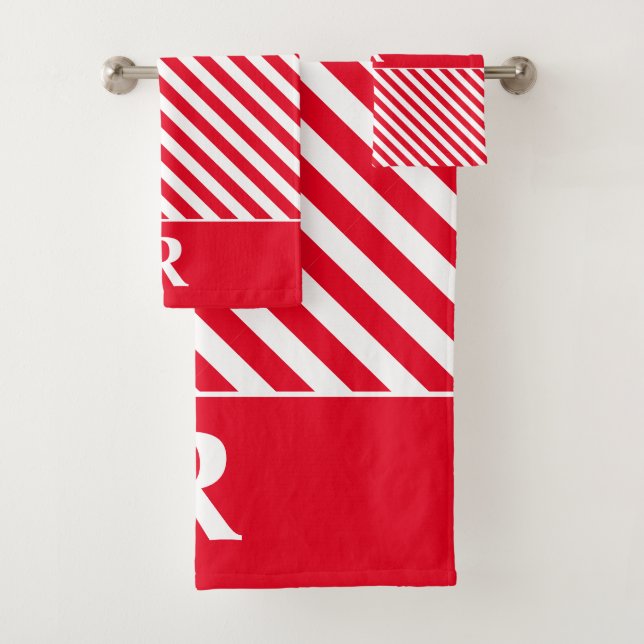 Custom Red/White Stripes Bath Towel Set (Insitu)