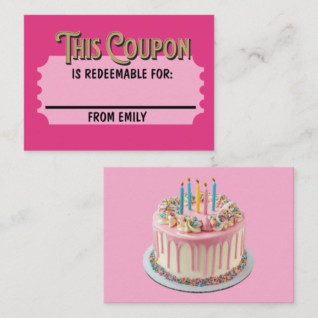 Custom Redeemable Ticket Gift Celebration Coupon Card (Front/Back)