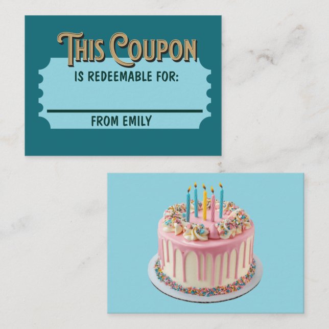 Custom Redeemable Ticket Gift Celebration Coupon Card (Front/Back)