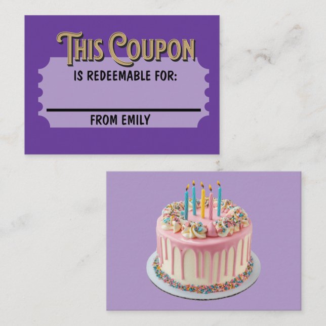 Custom Redeemable Ticket Gift Celebration Coupon Card (Front/Back)