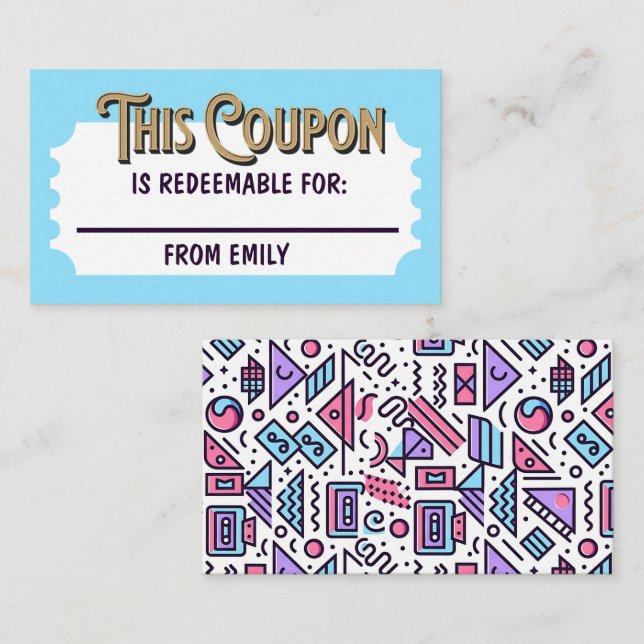 Custom Redeemable Ticket Gift Coupon 90s Card  (Front/Back)