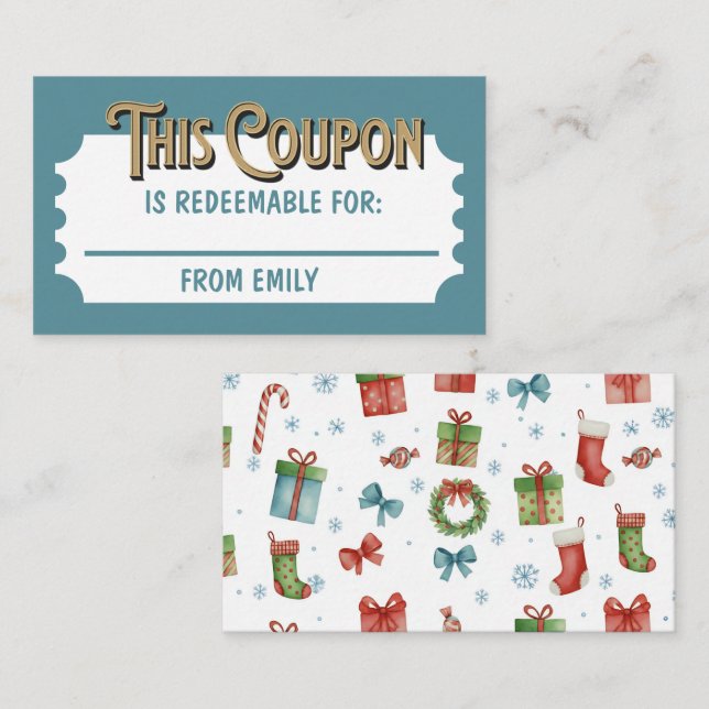 Custom Redeemable Ticket Gift Coupon Holiday Card  (Front/Back)