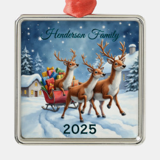 Custom Reindeer Family Of Three Metal Ornament