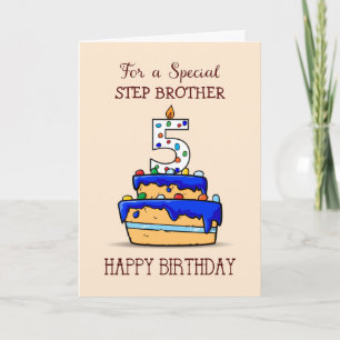 Custom Relation, 5th Birthday, 5 on Blue Cake Card