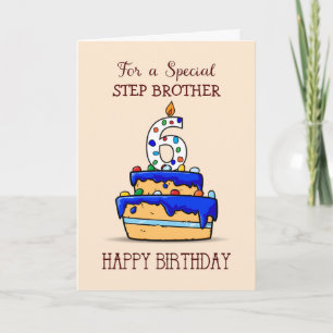 Custom Relation, 6th Birthday, 6 on Blue Cake Card