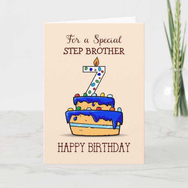 Custom Relation, 7th Birthday, 7 on Blue Cake Card (Front)