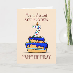 Custom Relation, 7th Birthday, 7 on Blue Cake Card