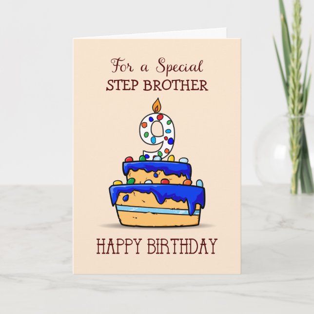 Custom Relation, 9th Birthday, 9 on Blue Cake Card (Front)