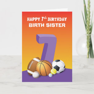 Custom Relation Birth Sister Girl 7th Birthday Card