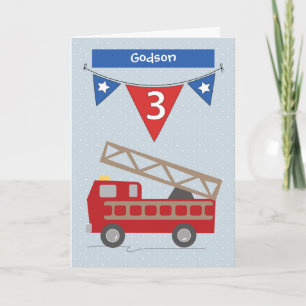 Custom Relationship, Godson 3rd Birthday Firetruck Card