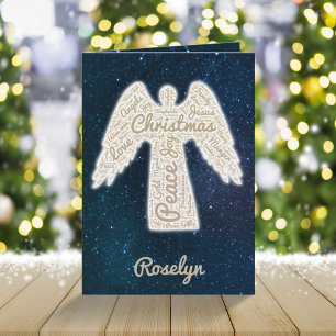 Custom religious holiday gold angel Christmas card