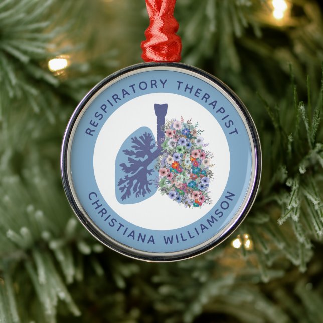 Custom Respiratory Therapist Floral Lungs Gift Metal Ornament (Tree)