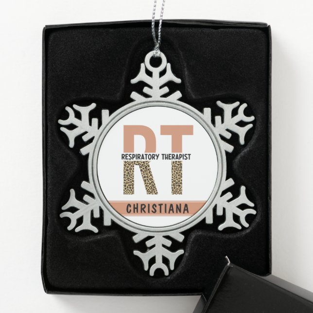 Custom Respiratory Therapist RT Gift Snowflake Pewter Christmas Ornament (Box)