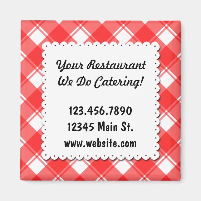 Custom Restaurant Business Red Plaid Magnet (Front)