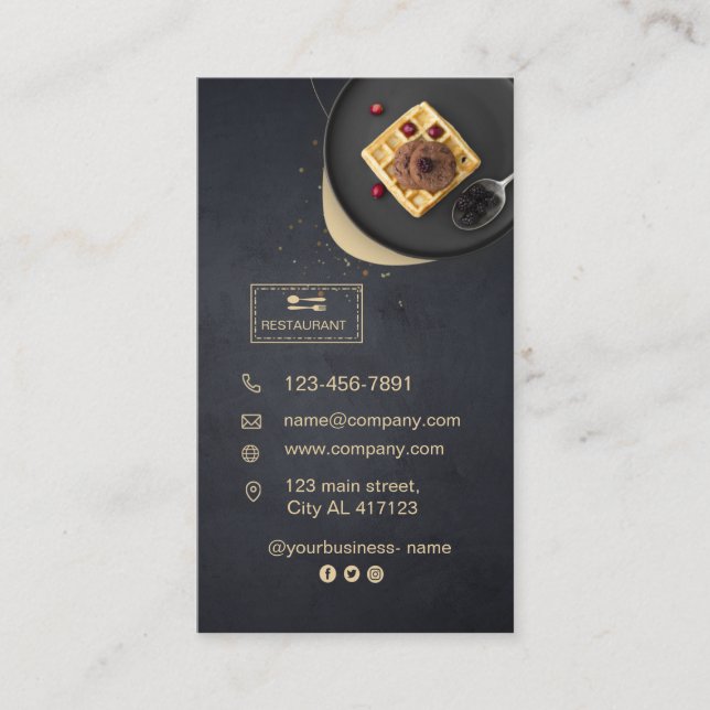Custom restaurant card | Black modern photo  (Front)
