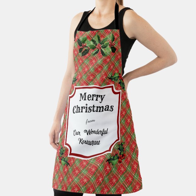 Custom Restaurant Christmas Red Plaid Apron (Insitu)