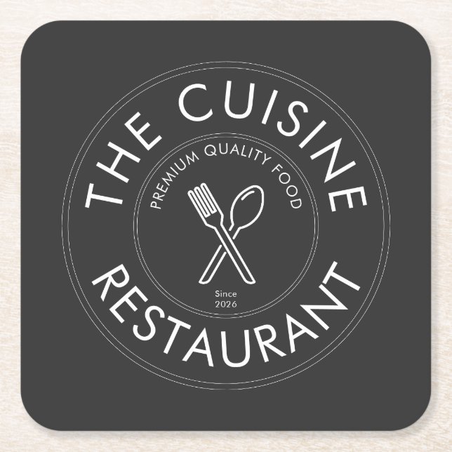 Custom Restaurant Logo Modern Square  Paper Coaste Coaster (Front)