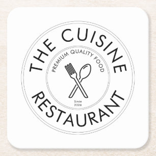 Custom Restaurant Logo Modern Square  Paper Coaster