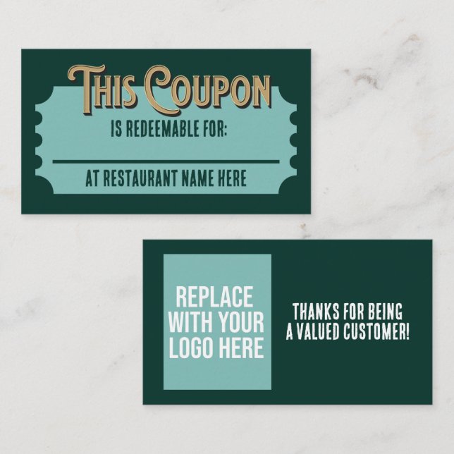 Custom Restaurant Redeemable Ticket Gift Coupon Enclosure Card (Front/Back)