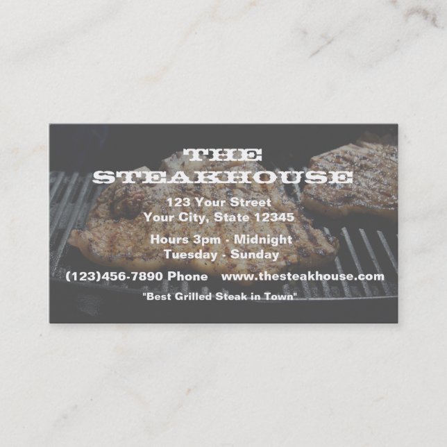 (Custom) Restaurant - Steak photo w/transparence Business Card (Front)