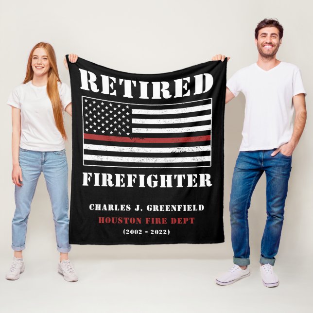 Custom Retired Firefighter Thin Red Line Gift Fleece Blanket (In Situ)