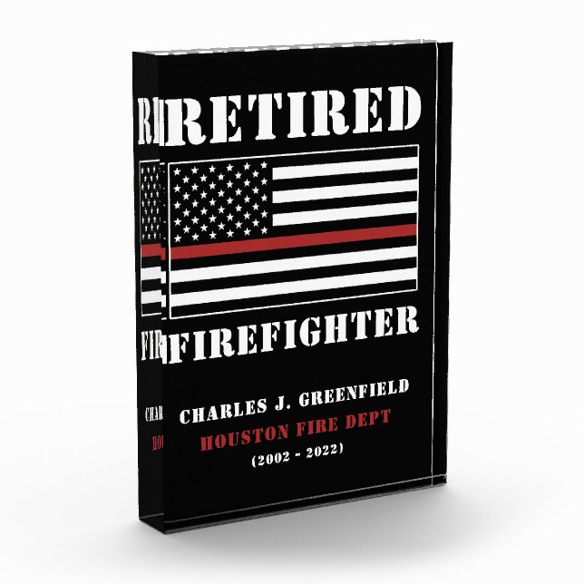 Custom Retired Firefighter Thin Red Line Gift Photo Block (Left)