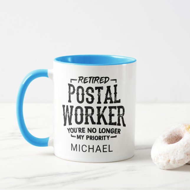 Custom Retired Postal Worker Retirement Mailman  Mug (With Donut)