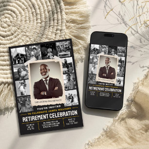 Custom Retirement Invite, Retro Photo Collage Invitation