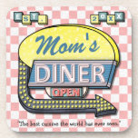 Custom Retro 50's "Mum's Diner" Sign: Mother's Day Coaster<br><div class="desc">Create your own custom, 1950's style "Mum's Diner" sign cork coasters using this easy template. These cool retro coasters have a slightly distressed pink-and-white chequered background with a sign on top that says "DINER" and "OPEN" in neon with space for you to add the word "Mum's, " "Mama's, " or...</div>