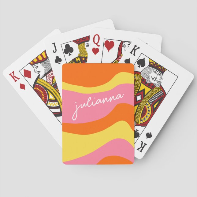 Custom Retro 70s Groovy Orange Pink Unique Playing Cards (Back)