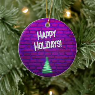 Custom Retro 80s Neon Pink Christmas Tree 2025 Ceramic Ornament
