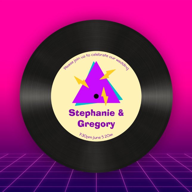 Custom Retro 80s Themed Faux Vinyl Record Wedding Invitation (Creator Uploaded)