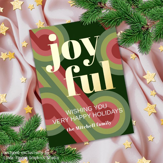 Custom Retro Abstract Waves Art Pattern Real Gold Foil Holiday Card (Creator Uploaded)