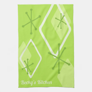 Custom Retro Atomic Diamonds Chartreuse Tea Towel