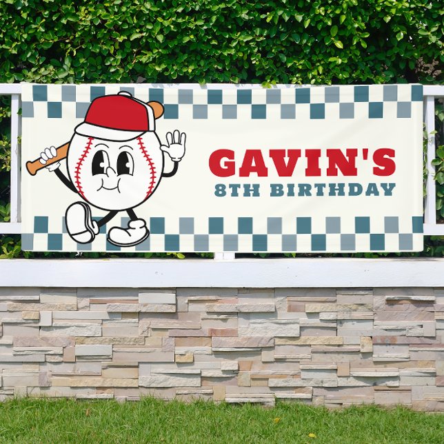 Custom Retro Baseball Birthday Party Vinyl Outdoor Banner (Creator Uploaded)
