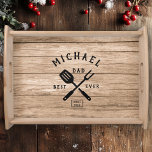 Custom Retro BEST DAD EVER Rustic Wood Print Serving Tray<br><div class="desc">Retro cool personalised "BEST DAD EVER" serving tray in a logo-style typography design featuring the dad's name and the year he became a father on a (printed) rustic wood design. Great gift for Father's day or a unique birthday gift for the dad who loves to barbeque or cook.</div>