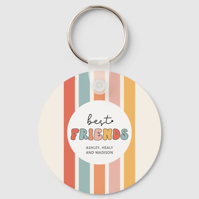 Custom Retro Best Friends BFFs Cute Besties Gifts Key Ring (Front)