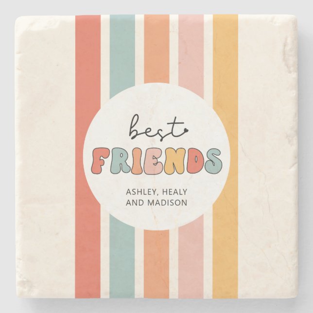Custom Retro Best Friends BFFs Cute Besties Gifts Stone Coaster (Front)