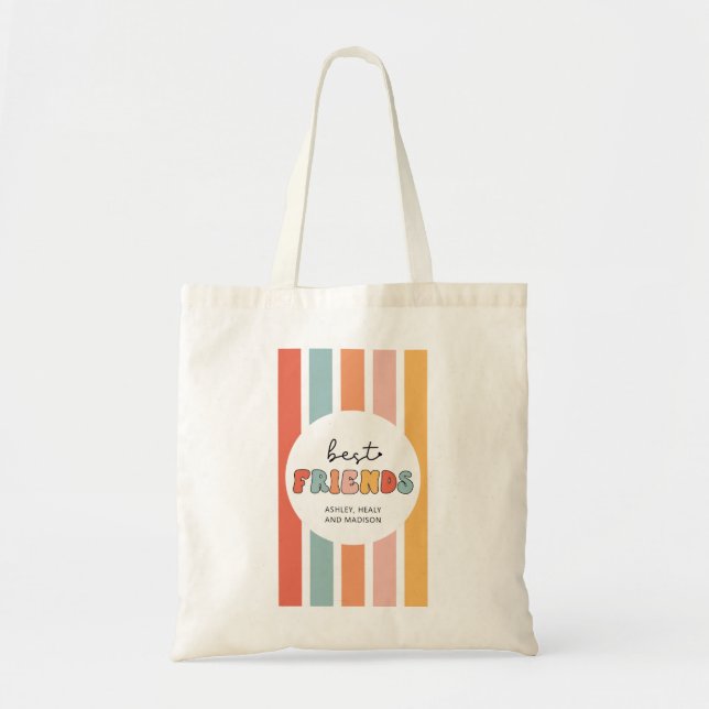 Custom Retro Best Friends BFFs Cute Besties Gifts Tote Bag (Front)